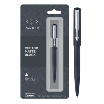parker vector matte black ball pen with stainless steel trim