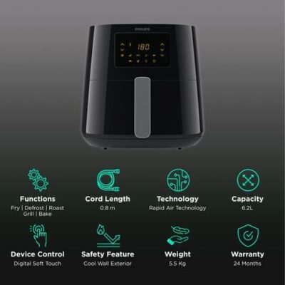 philips hd9270 70 6 2l 2000 watt digital air fryer with rapid air technology black 2