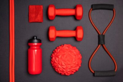 top view perfectly ordered fitness items 23 2150321819
