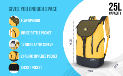 Skybags GRAD PRO 03 LAPTOP BACKPACK Yellow 2