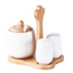 Amoura round condiments set with stand