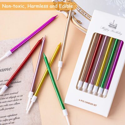 Long Metallic Birthday Candles with Holders- Gold & Multicolor Mix (Yash-4013)