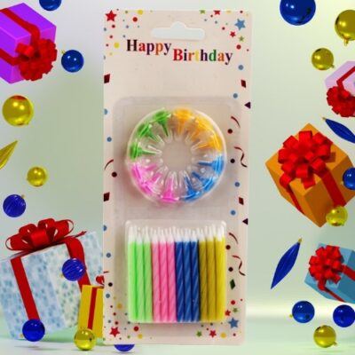Spiral Birthday Candles with Colorful Round Holder Ring (Yash-4010)