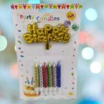 Golden Happy Birthday Topper with Spiral Metallic Candles – Party Set (Yash-264)