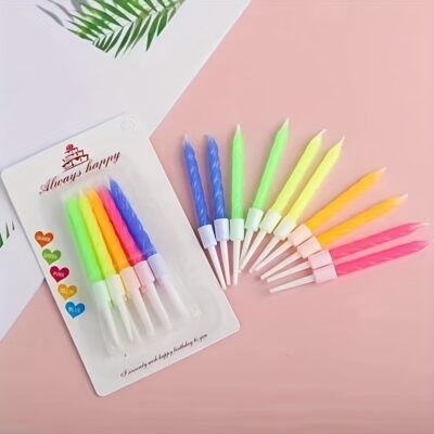 Neon Color Birthday Candles with Holders Bright Assorted Colors (Yash-4007)