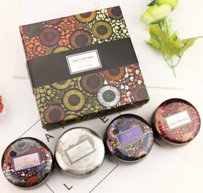 Aroma Art Tin Scented Candle Gift Set – 4 Pcs | Floral Design (Yash-279)