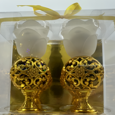 White Rose Candle with Gold Design Holder (Yash-955)