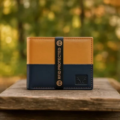 Al Fascino  Tan & Blue Premium Leather RFID-Blocking Wallet for Men