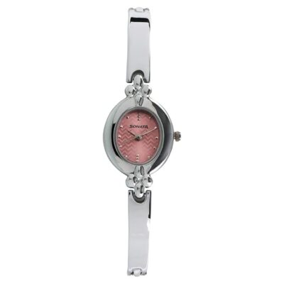 Sonata Quartz Analog Pink Dial Metal Strap Watch for Women-NS8093SM02