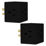 Philips 3-Outlet Extender, Extra Wide Adapter Spaced, Easy Access Design, 3-Prong, Perfect for Travel, Cube, 2-Pack, Black, SPS3002BC / 37