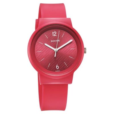 Sonata Splash Quartz Analog Pink Dial Plastic Strap Watch for Women-87048PP04W/NT87048PP04W