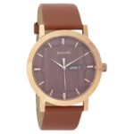 Sonata Quartz Analog with Day and Date Brown Dial Leather Strap Watch for Men-NR77108WL02