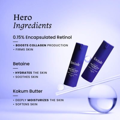 Foxtale 0.15% Beginner Friendly Retinol Night Serum | Anti-Aging Night Cream | Reduces Fine Lines and Wrinkles | No Purging | For Younger-looking Skin | Men & Women | All Skin Types - 30 ml