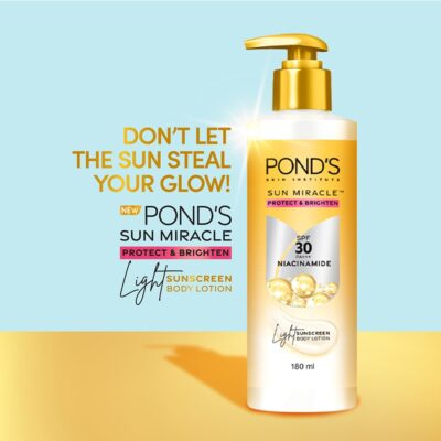 POND'S SUN MIRACLE SPF 30 PA+++ LIGHTWEIGHT SUNSCREEN BODY LOTION, PROTECTS FROM UVA/UVB RAYS, 1% ACTIVE NIACINAMIDE, NO WHITE CAST-90ML