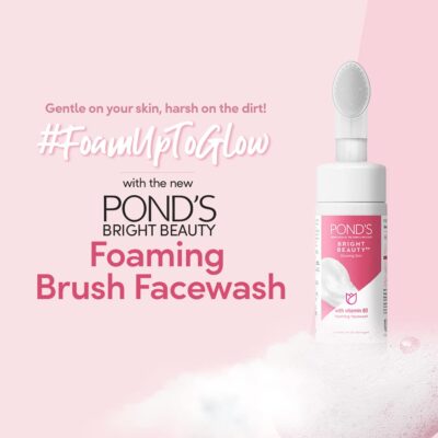 POND's Bright Beauty Foaming Facial Cleansing Brush Facewash For Glowing Skin, Deep Clean Pores, All Skin Types, 150 Ml
