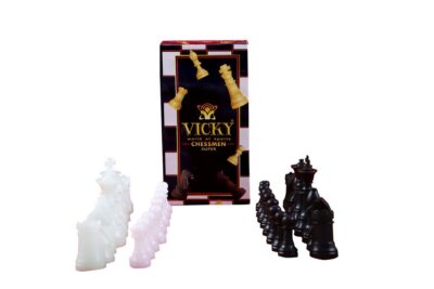 Vicky Chessmen Super Chess Coins Portable, Lightweight, Stylish Set Ideal for Playing Leisure Time Board Games Black & White- (32 Pcs)