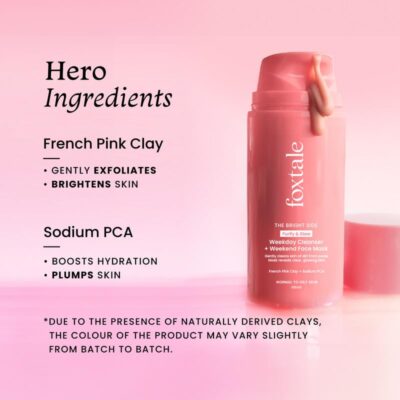 Foxtale Purify & Glow Cleanser + Clay Mask - Deep Cleanses Pores, Exfoliating Glow Facial, Instantly Gives Bright Skin, For Normal, Oily and Combination Skin, Men & Women - 100ml