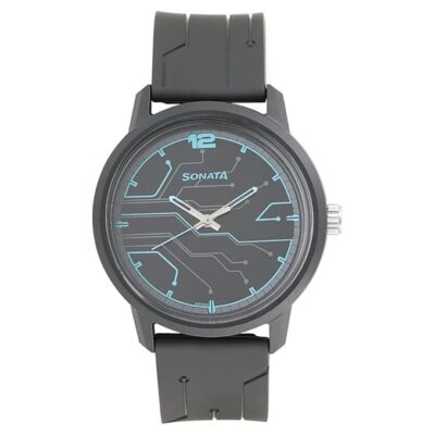 Sonata Quartz Analog Black Dial Plastic Strap Watch for Men-NS77085PP02W/NT77085PP02W