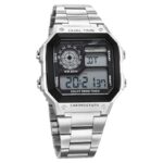 Sonata Unisex SF Hexa Metal Digital Black Dial Stainless Steel Silver Strap Watch -77134PM01W/NT77134PM01W