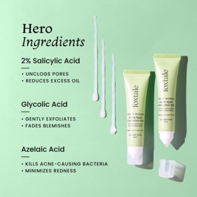 Foxtale 2% Salicylic Acid Acne Spot Corrector Gel with2% Azelaic Acid & 3% Glycolic Acid |Reduces Pimples Overnight | Prevents Acne Scars | For Men & Women | 15 ml