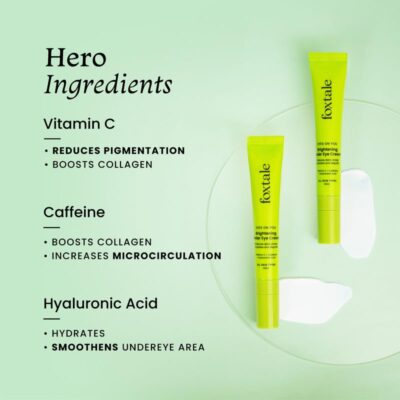 FoxTale Brightening Under Eye Cream|Vitamin C, Caffeine, And Hyaluronic Acid|Reduces Dark Circles And Puffy Eyes|Brightens Undereye With A Ceramic Tip|For All Skin Types|For Men And Women|20Ml
