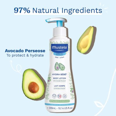 Mustela Hydra Bebe Baby Body Lotion with Avocado 300ml – Daily Moisturizer for Face & Body | For Newborns to 5 Years | Ideal for Normal Skin | Lightweight Baby Lotion for Summer