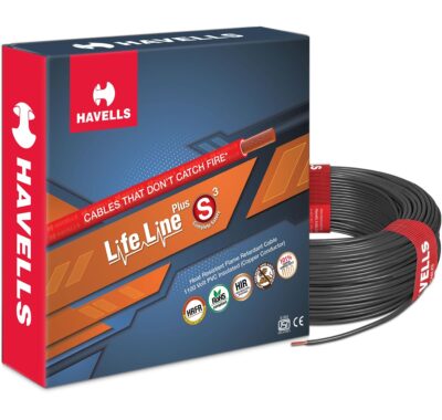 Havells LifeLine+ S3 | 6 sq.mm Copper Wire (180m-Black)| Class 2 Conductor (100% Copper), Heat Resistant & Flame Retardant - Ideal for Domestic & Industrial Use (WHFFDNKL16X07)