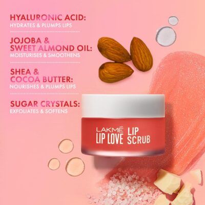 LAKMÉ Exfoliating Lip Scrub With Hyaluronic Acid For Soft, Smooth Lips | Lip Love Lip Scrub, 15Gm