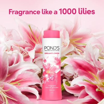 POND'S Dreamflower Pink Lily Fragrance Talcum Powder 400 g, Cooling Fresh Talc for Face & Body - For Men & Women