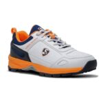 SG Mens Club 6.0 Rubber Spikes Cricket Shoes,White/Navy/Orange - 8 Uk