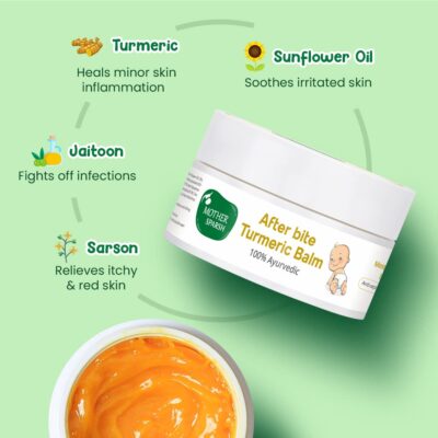 Mother Sparsh After Bite Turmeric Balm for Rashes And Mosquito Bites, 100% Ayurvedic, Gentle Skin Roll-On Formula, 25gm