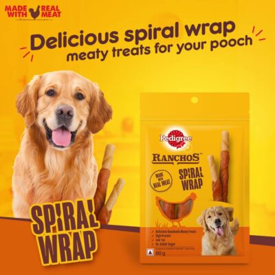 Pedigree Ranchos Spiral Wrap Treats for Dog of All Life Stages (Chicken and Smoky Lamb Flavour, Stick, 60 G)
