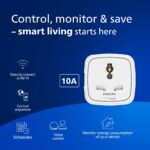 PHILIPS 10A Smart WiFi Plug | Wiz Connected Voice Controlled, Amazon Alexa & Google Assistant Compatible Smart Plug with Energy Consumption Monitoring, Pack of 1