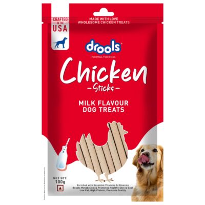 Drools Chicken Milk Flavor Dog Treats Sticks, 100gm | Rich in Protein, No Artificial Preservatives | Best for Training & Bonding | for Puppy & Adult | Formulated in USA | Premium Treats