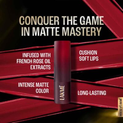 LAKMÉ Forever Matte Lipstick, Made With French Rose Oil Extracts, Red Crimson, 4.5G