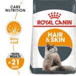 Royal Canin Skin & Hair Care for Adult Cats — 400 g dry kibble specially formulated with amino acids, B‑vitamins, zinc, copper and enriched with omega‑3 and omega‑6 (from borage and fish oils). Supports skin barrier, promotes healthy hair growth, and delivers noticeable improvement in coat shine in just 21 days 
