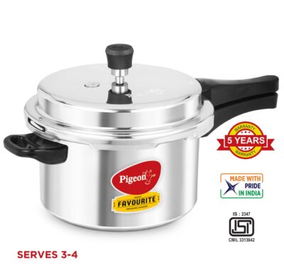 Pigeon by Stovekraft Favourite Non-induction Base Aluminium Outer Lid Pressure Cooker, 5 Litres, Silver