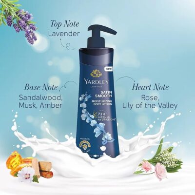 Yardley London Satin Smooth Moisturizing Body Lotion 72H Intense Hydration Infused With Natural Floral Oil Soft Skin Dry To Very Dry Skin 400ml