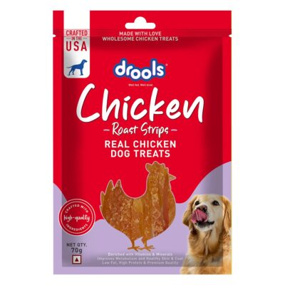 Drools Real Chicken Roast Strips, Dog Treats, 70gm | Rich in Protein, No Artificial Preservatives | Best for Training & Bonding | for Puppy & Adult | Formulated in USA | Premium Treats