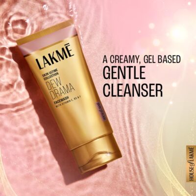 LAKMÉ Dew Drama Facewash with Pro-Ceramides & 6% Vitamin E + B3 + F Complex for Glowing Skin, 100gm | Creamy Cleanser for Soft and Hydrated Skin