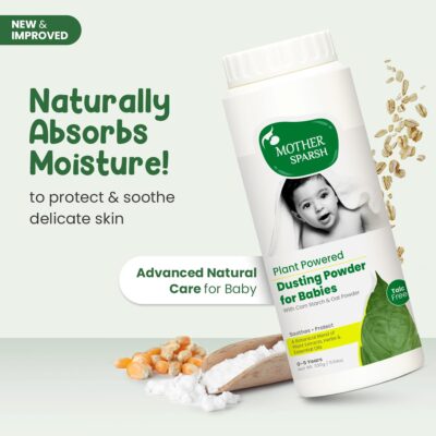 Mother Sparsh Plant Powered Dusting Powder For Babies - 200g | Talc Free Baby Powder With Corn Starch & Oat Powder