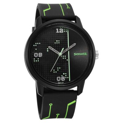 Sonata Volt Quartz Analog Black Dial Polyurethane Strap Watch for Men-77085PP21W/NT77085PP21W