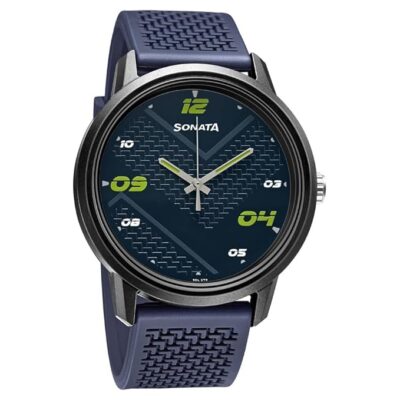 Sonata Quartz Analog PU Strap Blue Dial Watch for Men-NS77085PP14W/NT77085PP14W, Band: Blue