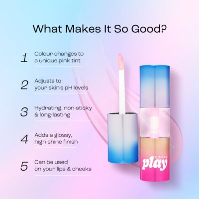 SUGAR Cosmetics Sugar Play Mega Hype Colour Changing Lip Oil | Ph Reactive Colour Changing Lip & Cheek Oil | Non-Sticky, Non-Greasy | 4.4Ml