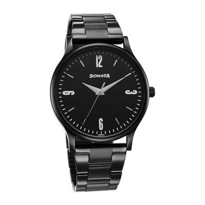 Sonata Aspire Quartz Analog Black Dial Stainless Steel Strap Watch for Men-77105NM04W/NT77105NM04W