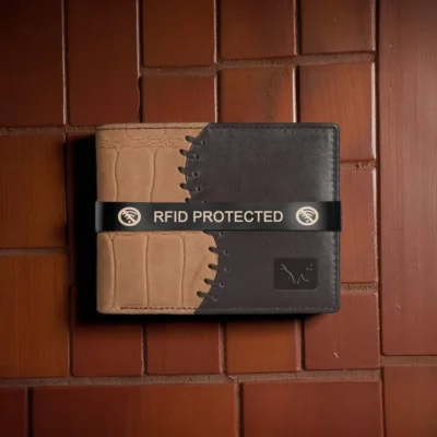 Al Fascino Tan and Brown Stylish Leather RFID-Blocking Wallet for Men