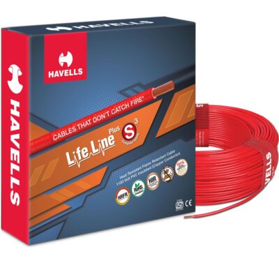 Havells LifeLine+ S3 | 4 sq.mm Copper Wire (180m-Red)| Class 2 Conductor (100% Copper), Heat Resistant & Flame Retardant - Ideal for Domestic & Industrial Use (WHFFDNRL14X07)
