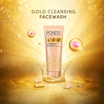 POND'S Gold Beauty Gold Cleansing Face Wash, 24K Pure Gold, French Rose Extracts, Clear Radiant Glow, Removes Dullness, Illuminated Glow, 100 g