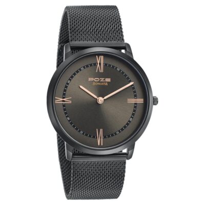 Sonata Poze Quartz Analog Grey Dial Metal Strap Watch for Men-SP70006QM01