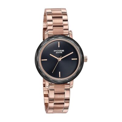Sonata Poze Quartz Analog Black Dial Metal Strap Watch for Women
